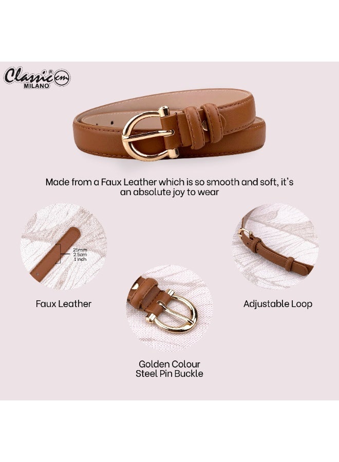 Classic Milano Women's Belt with Gift Box | Faux Leather Ladies Belt for Dresses, Jeans & Gowns | Stylish Womens Belt | Adjustable Girls Belt | Belt for Women with Elegant Buckle - Image 4